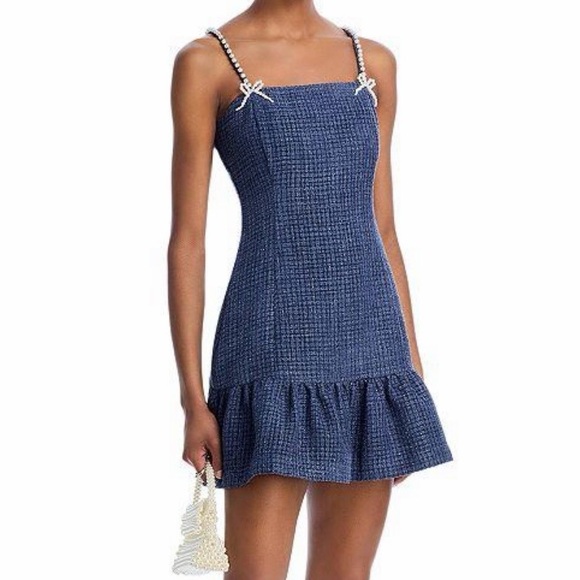 Aqua Dresses & Skirts - 🆕 AQUA Tweed Drop Waist Mini Dress Exclusive Pearl Strap Bow Detail Size S Party